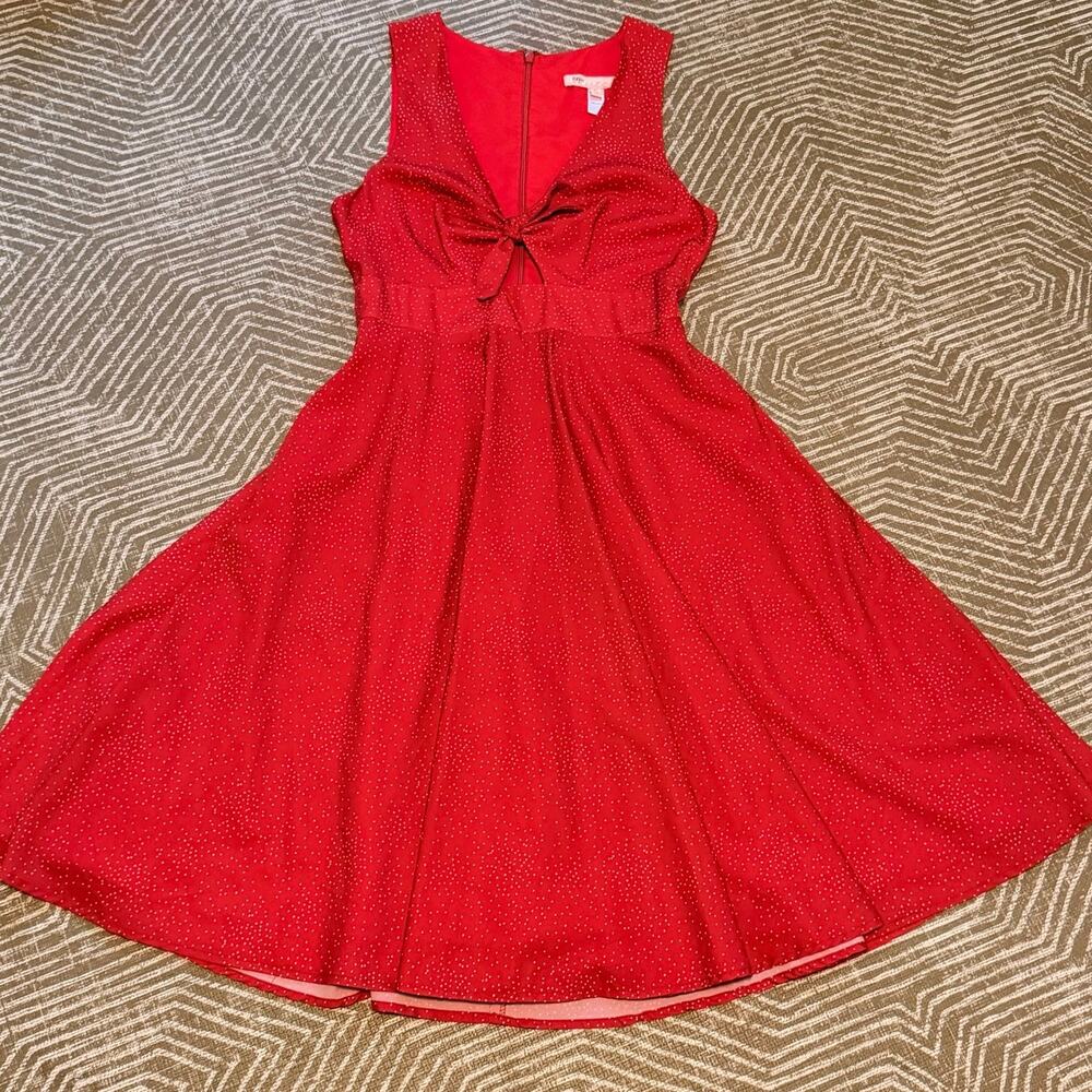 Hutch Reese Dress Red Micro Polka Dot Fit Flare Bow Cutout Women’s Small